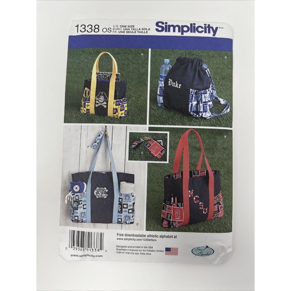 Simplicity Pattern 1338 Tote Bags,‎ Back Pack & Coin Purse UNCUT